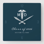 Aangepaste medische arts Blue Caduceus Symbol Kant Vierkante Klok (Voorkant)