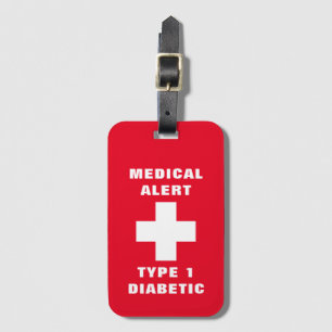 Aangepaste medische waarschuwing Diabetisch type 1 Bagagelabel