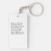 Aangepaste medische waarschuwing Noodsituatie Cont Sleutelhanger (achterkant)