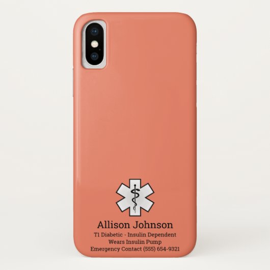 Aangepaste medische waarschuwing Telefoon Case-Mate iPhone Case (Achterkant)