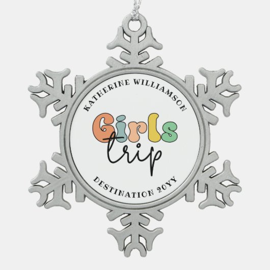 Aangepaste meidenreis | Vakantie van het weekend v Tin Sneeuwvlok Ornament (Voorkant)