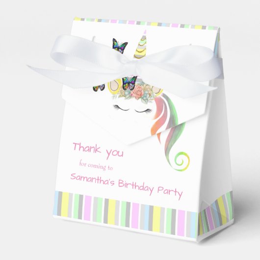Aangepaste Meisje Eenhoorn Gezicht Verjaardag Dank Bedankdoosjes (Voorkant Zijde)