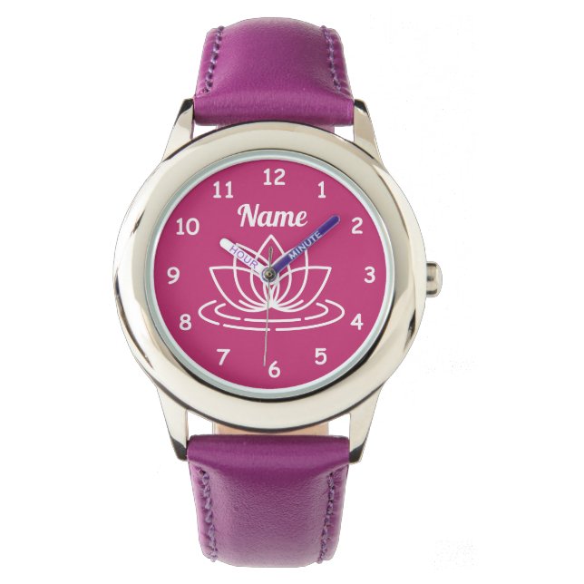 Aangepaste meisje horloge met schattig lotusbloem  (Voorkant)