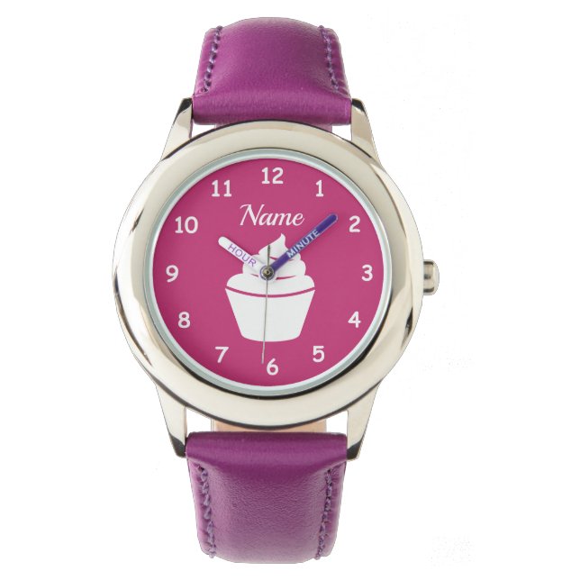 Aangepaste meisje horloge met schattig roze cupcak (Voorkant)
