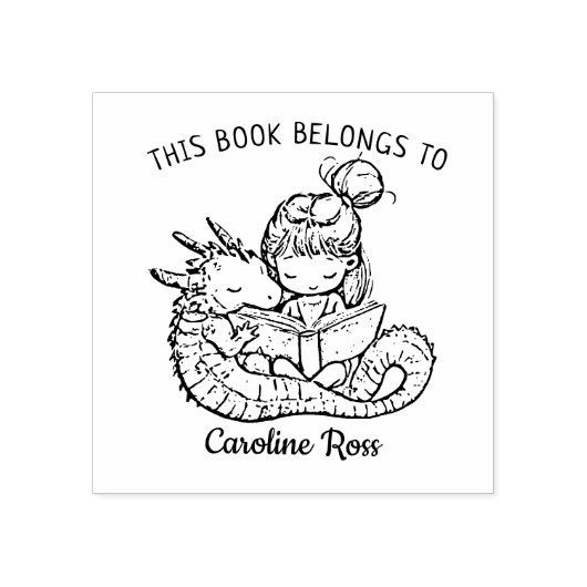 Aangepaste Meisje Lezen met Dragon Bookplate Rubberstempel (Afrduk)