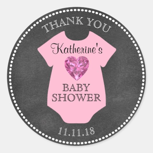 Aangepaste Meisje Roze Chalkboard Baby shower Sjab Ronde Sticker (Voorkant)