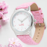 Aangepaste meisjes Naam Roze Glitter Strap Kinder  Horloge<br><div class="desc">Aangepaste, gepersonaliseerde, kinder meisjes spelen een coole, roze, roestvrijstalen hoesje, polsstang. Typ gewoon in de naam. Ga je gang, creëer een prachtig, aangepast horloge voor de lilprinses in je leven - dochter, zus, nicht, kleindochter, peetdochter, stiefdochter. Maakt een groot aangepast cadeau voor verjaardag, afstuderen, kerst, feestdagen en nog veel meer....</div>