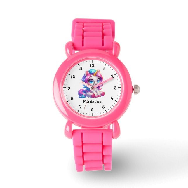 Aangepaste Meisjes Naam Schattigee Eenhoorn Kinder Horloge (Voorkant)