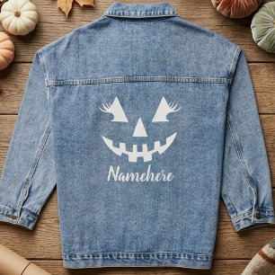 Aangepaste Meisjesachtige Jack O Lantern Pompoen H Denim Jacket