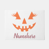 Aangepaste meisjesachtige Jack O Lantern Pompoen H Deurmat (Voorkant)