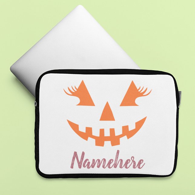 Aangepaste Meisjesachtige Jack O Lantern Pompoen H Laptop Sleeve (Creator heeft geüpload)