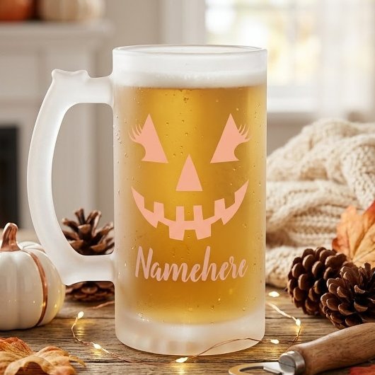 Aangepaste Meisjesachtige Jack O Lantern Pompoen H Matglas Bierpul
