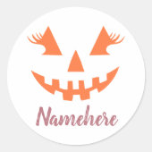 Aangepaste Meisjesachtige Jack O Lantern Pompoen H Ronde Sticker (Voorkant)