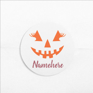Aangepaste Meisjesachtige Jack O Lantern Pompoen H Ronde Sticker