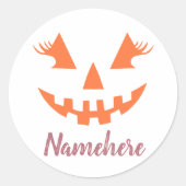 Aangepaste Meisjesachtige Jack O Lantern Pompoen H Ronde Sticker (Voorkant)