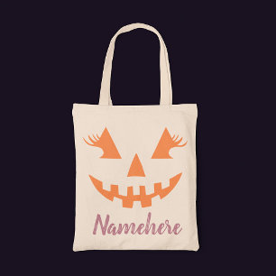 Aangepaste meisjesachtige Jack O Lantern Pompoen H Tote Bag