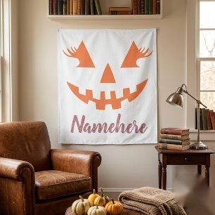 Aangepaste meisjesachtige Jack O Lantern Pompoen H Wandkleed