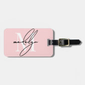 Aangepaste meisjesachtige roze monogramnaam bagagelabel (Voorkant horizontaal)