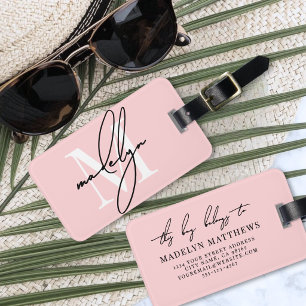 Aangepaste meisjesachtige roze monogramnaam bagagelabel