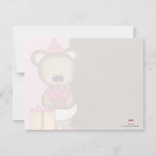 Aangepaste meisjesfeest, Roze Beer Cupcake Kaart (Achterkant)