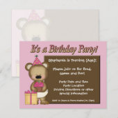 Aangepaste meisjesfeest, Roze Beer Cupcake Kaart (Voorkant / Achterkant)