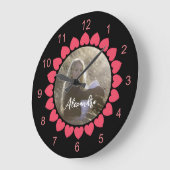 Aangepaste meisjesfoto met perzikige hartcirkel grote klok (Hoek)