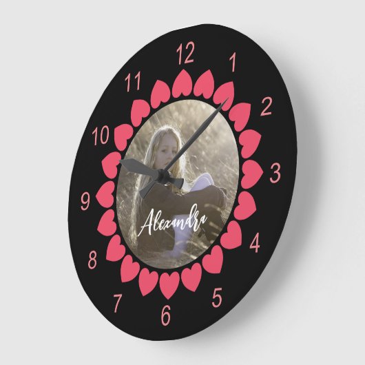 Aangepaste meisjesfoto met perzikige hartcirkel grote klok (Hoek)