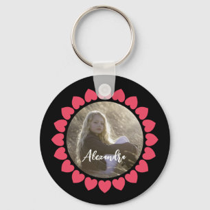 Aangepaste meisjesfoto met perzikige hartcirkel sleutelhanger