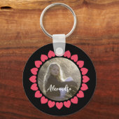 Aangepaste meisjesfoto met perzikige hartcirkel sleutelhanger (Voorkant)