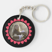 Aangepaste meisjesfoto met perzikige hartcirkel sleutelhanger (Achterkant)
