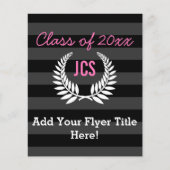 Aangepaste meisjesgraafpartij zwart roze monogram flyer (Voorkant)