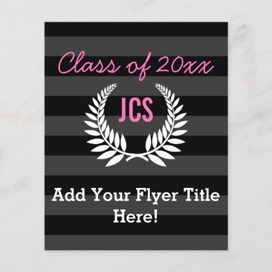 Aangepaste meisjesgraafpartij zwart roze monogram flyer (Voorkant)