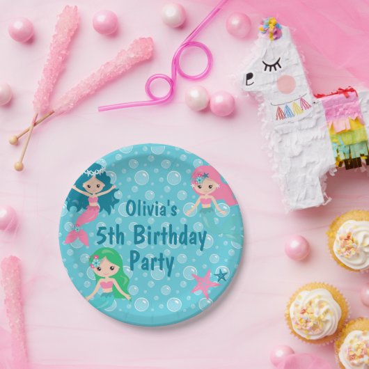 Aangepaste meisjesnaam Kinder zeemeermin verjaarda Papieren Bordje (Feest)