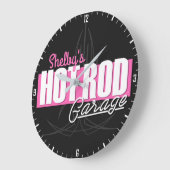 Aangepaste meisjesnaam Pinstripes Hot Rod Garage Grote Klok (Hoek)