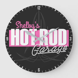 Aangepaste meisjesnaam Pinstripes Hot Rod Garage Grote Klok