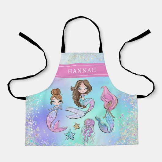 Aangepaste meisjesnaam Schattigee zeemeermin Schort (Voorkant)
