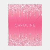Aangepaste meisjesnaam Zacht roze glitter Dripping Fleece Deken (Voorkant)