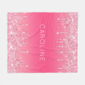 Aangepaste meisjesnaam Zacht roze glitter Dripping Fleece Deken (Voorkant (Horizontaal))