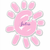 Aangepaste meisjesscriptnaam Cute Pink Sun Sticker (Voorkant)