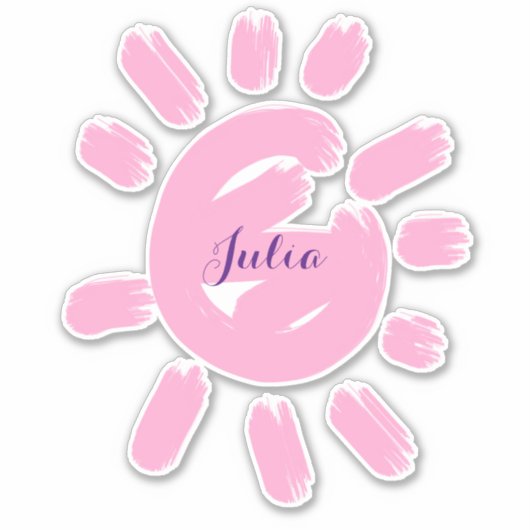 Aangepaste meisjesscriptnaam Cute Pink Sun Sticker (Voorkant)