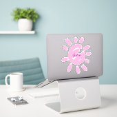 Aangepaste meisjesscriptnaam Cute Pink Sun Sticker (Laptop op bureau)