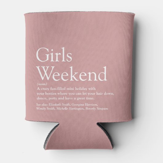 Aangepaste meisjesweekend definitie Stof Roze Blikjeskoeler (Voorkant)