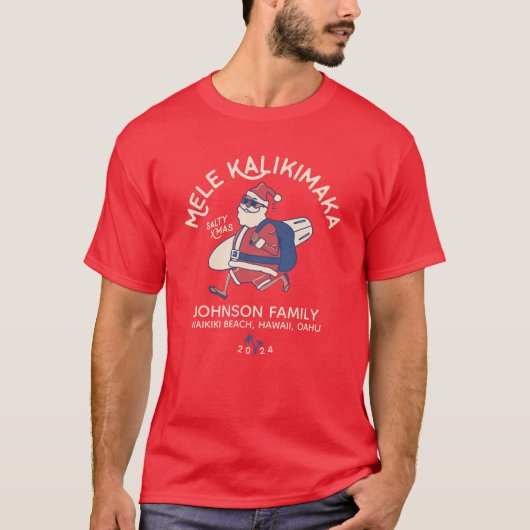 Aangepaste Mele Kalikimaka Santa Hawaiian Kerstmis T-shirt (Voorkant)