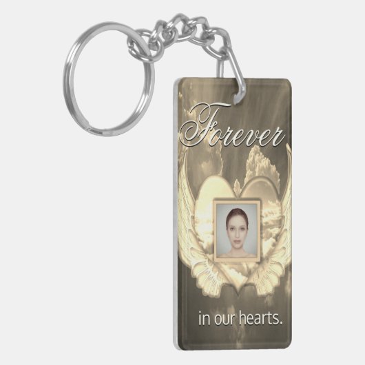Aangepaste Memorial Angel Wings Heart Foto toevoeg Sleutelhanger (Voorkant Links)