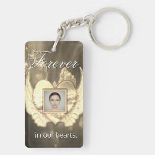 Aangepaste Memorial Angel Wings Heart Foto toevoeg Sleutelhanger
