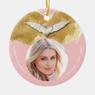 Aangepaste Memorial Angel Wings Keepsake Foto Keramisch Ornament