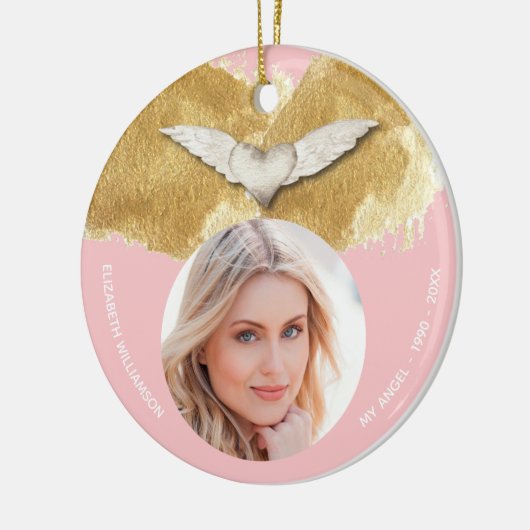 Aangepaste Memorial Angel Wings Keepsake Foto Keramisch Ornament (Links)