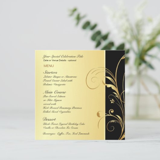 Aangepaste menukaart voor verjaardagsfeest of jubi (Staand voorkant)