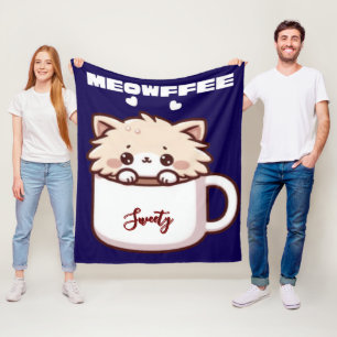 Aangepaste Meowffee Mopshond Koffie Kat Fleece Deken