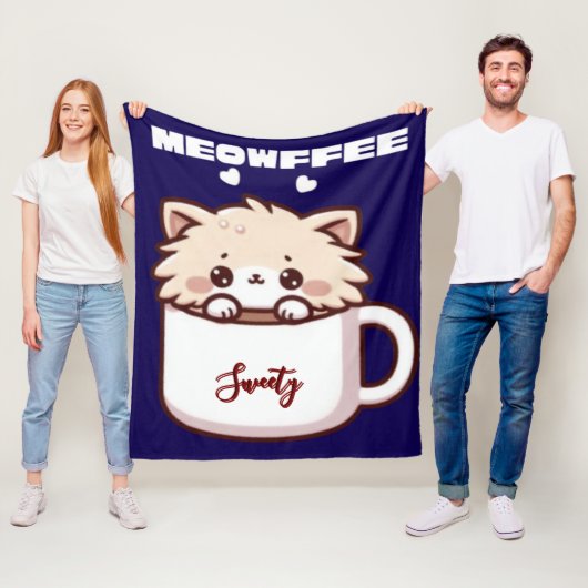 Aangepaste Meowffee Mopshond Koffie Kat Fleece Deken (In situ)